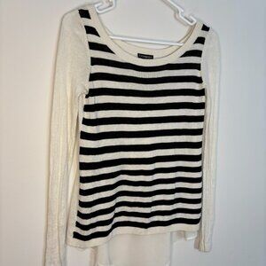 EXPRESS NEW Silk Blend Long Slv Open Back Striped Top Sheer Women XS Black White